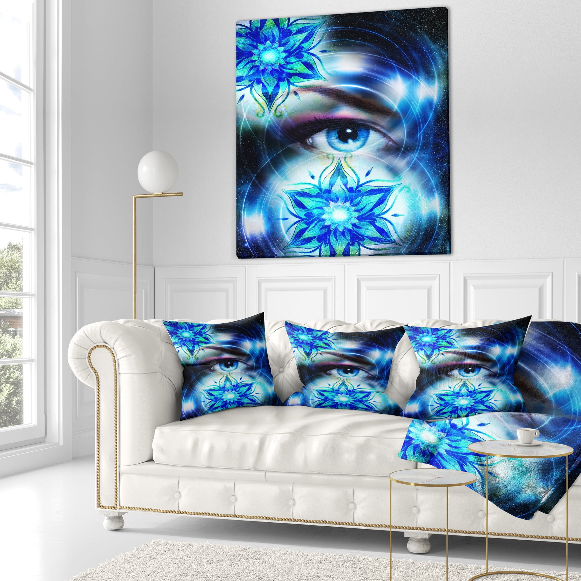 Designart Woman Eye with Fractal Flowers - Floral Throw Pillow - 18x18