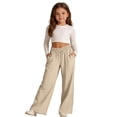 thumbnail image 4 of Efsteb Girls Wide Leg Cotton Linen Pants Fashion Loose Fit Elastic Waist Drawstring Straight Leg Palazzo Pants Casual Beach Trousers (Beige,3 Years), 4 of 9