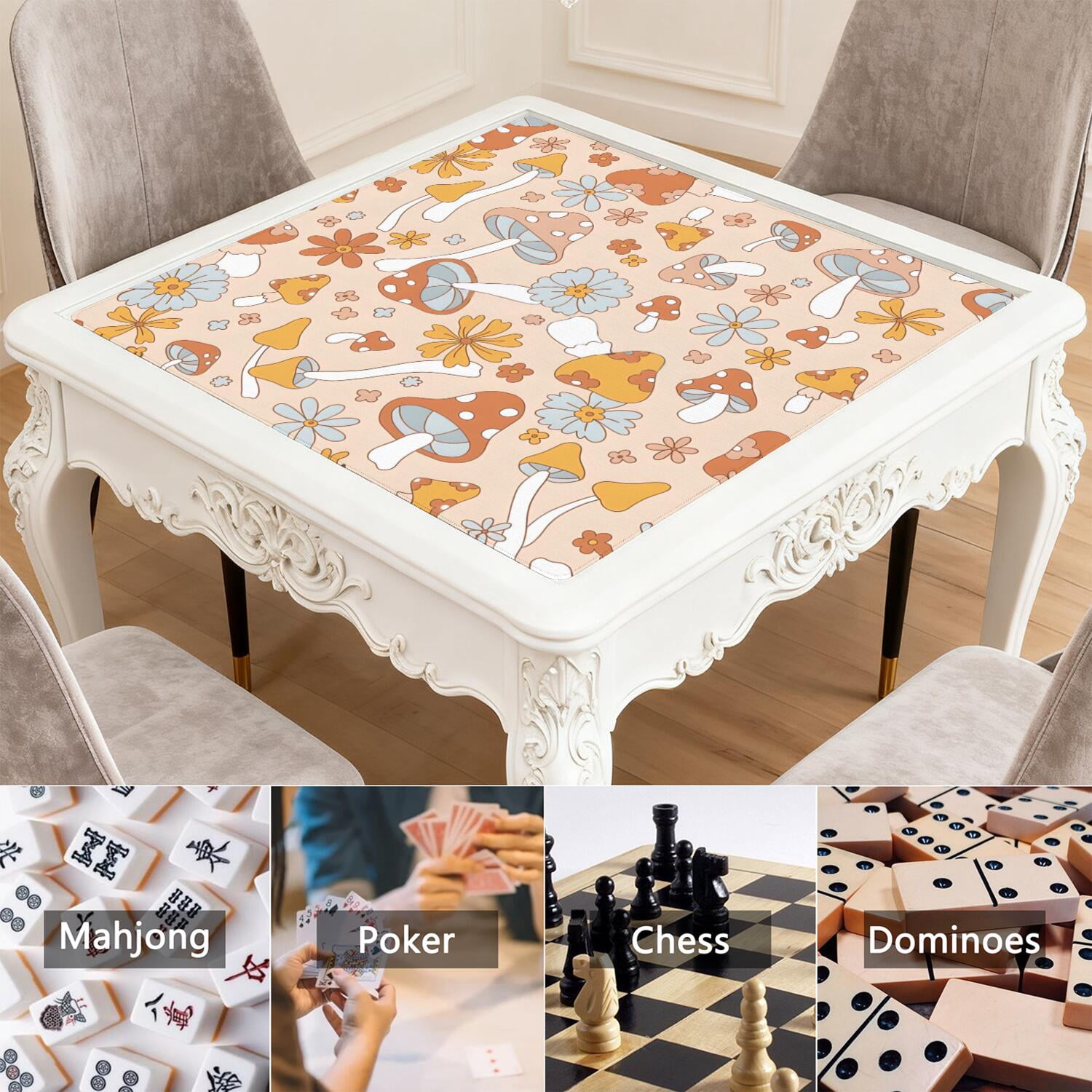 Plants Pattern Game Mat 31.5x31.5 Inches Constructed from High Quality Rubber with Anti-Slip Grip Backing and Noise Dampening Properties for Mahjong Cards Board Games