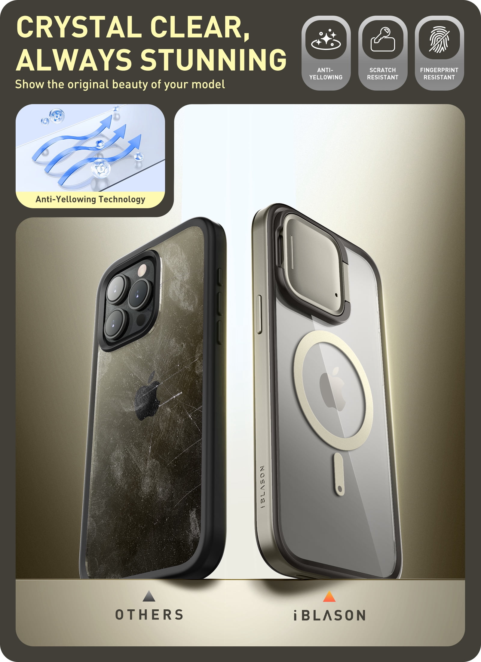 i-Blason Shield Mag for iPhone 15 Pro Max Case 6.7" with Camera Cover Stand, Compatible with MagSafe Clear Full-Body Shockproof Rugged Bumper Protective Case with Built-in Screen Protector (TiGray)