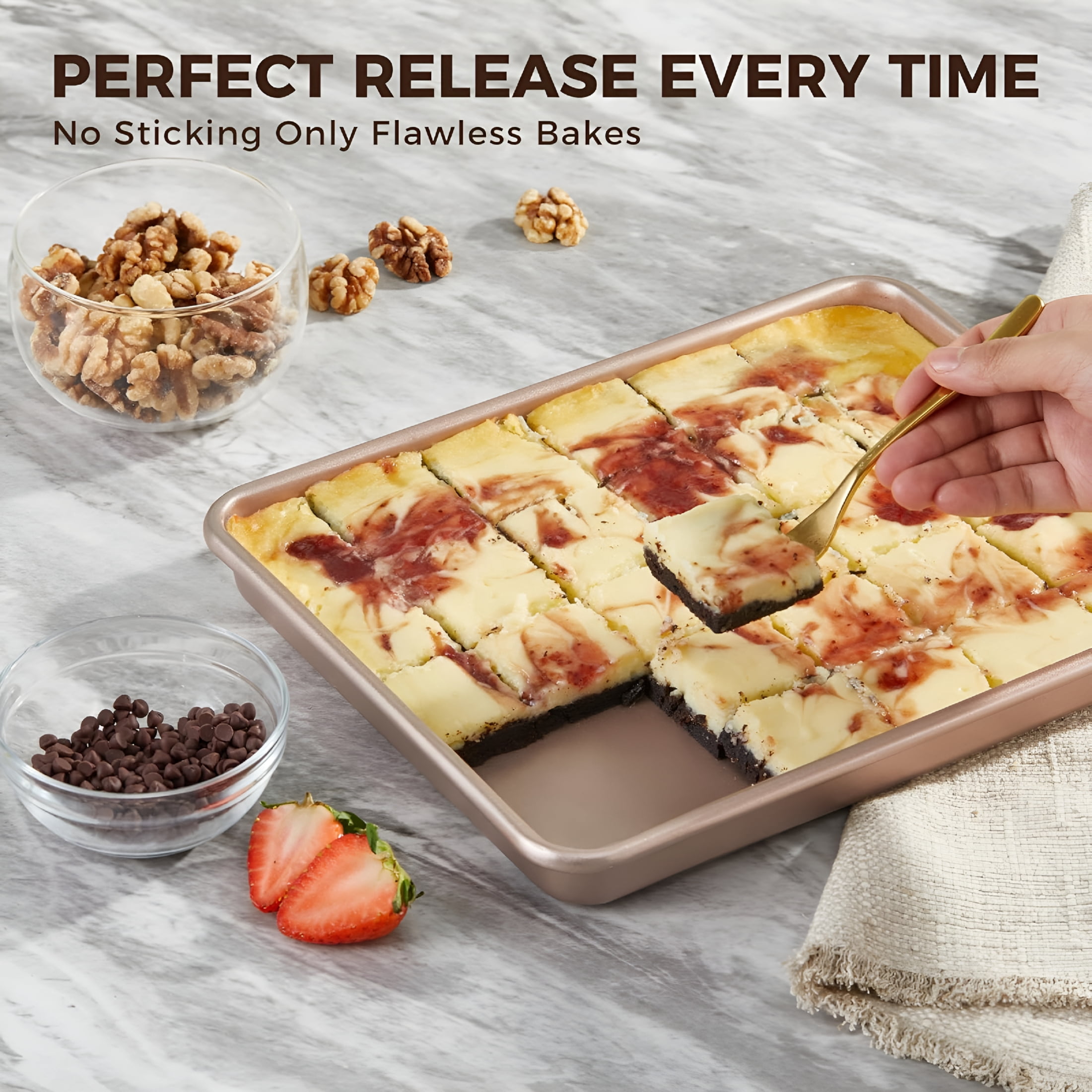 BPPEG 2 Pack 11 X 9 Inch Toaster Oven Pans and Trays,Small Baking Sheet Set for Cooking,Non-Stick Cookie Sheets,Heavy-Duty 0.8Mm Thick,Easy to Clean,1.26 Inch Deep,Gold