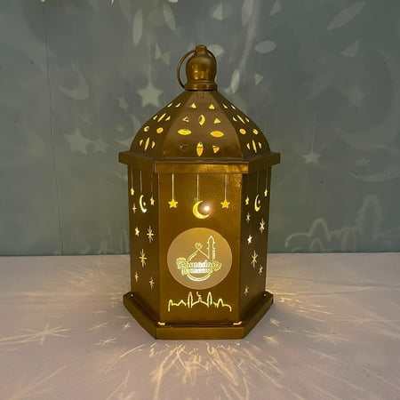 

Clearance!SDJMa Ramadan Metal Lantern Decoration Vintage Hexagonal Lantern for Home Hollow Out Iron Art LED Night Light Tabletop Lantern Decor for Eid Mubarak
