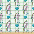 thumbnail image 2 of Ambesonne Cartoon Fabric by the Yard Upholstery, Happy Unicorns and Clouds, 1 Yard, Sky Blue Soft Pink and Yellow, 2 of 5