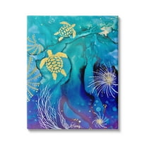 Stupell Industries Abstract Blue Sea Turtles Abstract Painting Gallery Wrapped Canvas Art Print Wall Art, 30 x 40