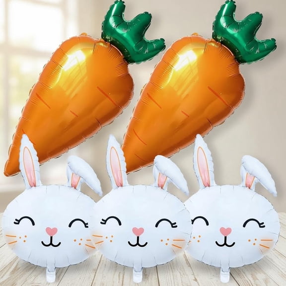 Easter Bunny Balloons Set Large Rabbit Head & Carrot Foil Mylar Balloons for Party Decorations Spring Theme Party Supplies