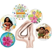Moana Party Supplies 4th Birthday Balloon Bouquet Decorations - Rose Gold Number 4