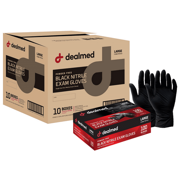 Dealmed Medical Exam Gloves 1000 Count Black Large Nitrile Gloves