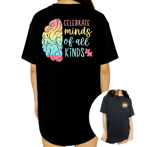 UNISHE Womens Rainbow Brain Puzzle Graphic Short Sleeve Crewneck T-Shirt S-5XL Black Tops