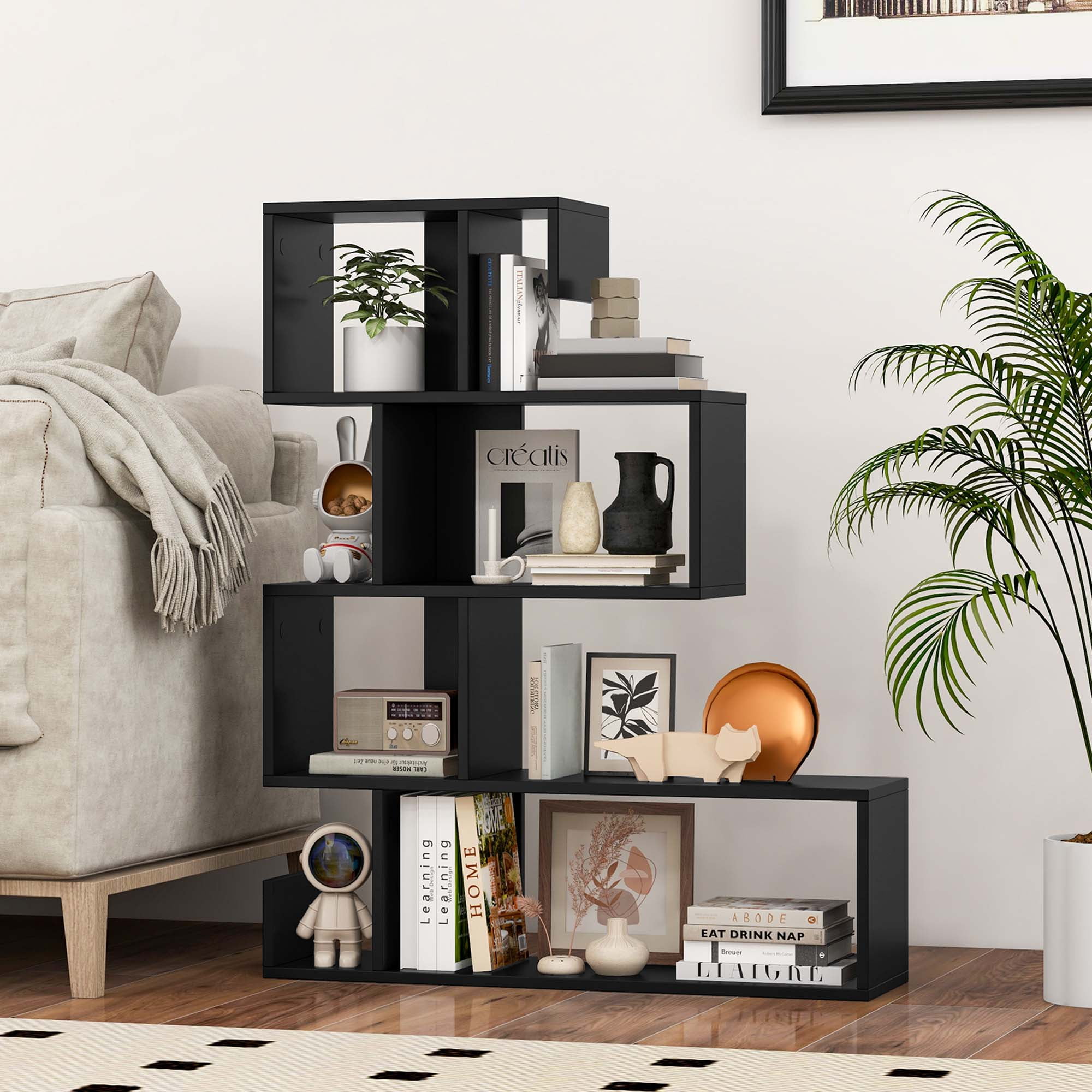 Costway 1 PCS 5-Tier S-Shaped Bookshelf with Open Cubes Anti-Toppling Kits Freestanding Bookcase