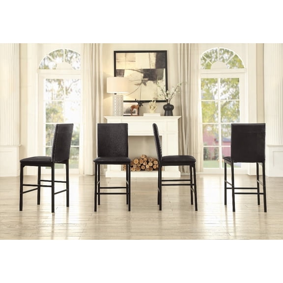 4-Pack Modern Metal Dining Chairs with Brown Faux Leather Seat and Black Metal Finish