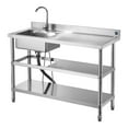 thumbnail image 5 of VEVOR Stainless Steel Utility Sink, Free Standing Single Bowl Commercial Kitchen Sink with Faucet and Hot & Cold Water Pipe, Dual Storage Shelves for Garage, Restaurant, Laundry, 47.2 x 19.7 x 37 in, 5 of 9