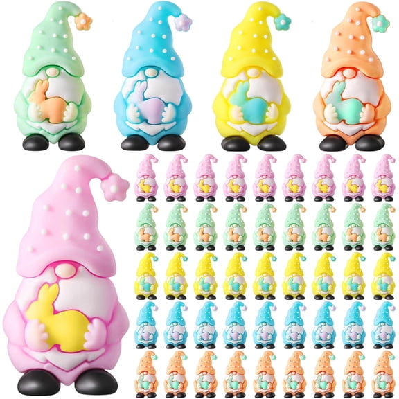 50-Pack Easter decorations, Whimsical Mini Resin Figurines, Festive Spring decorations for Home with Pastel Gnome designs, Versatile decor for indoor Holiday Celebrations and