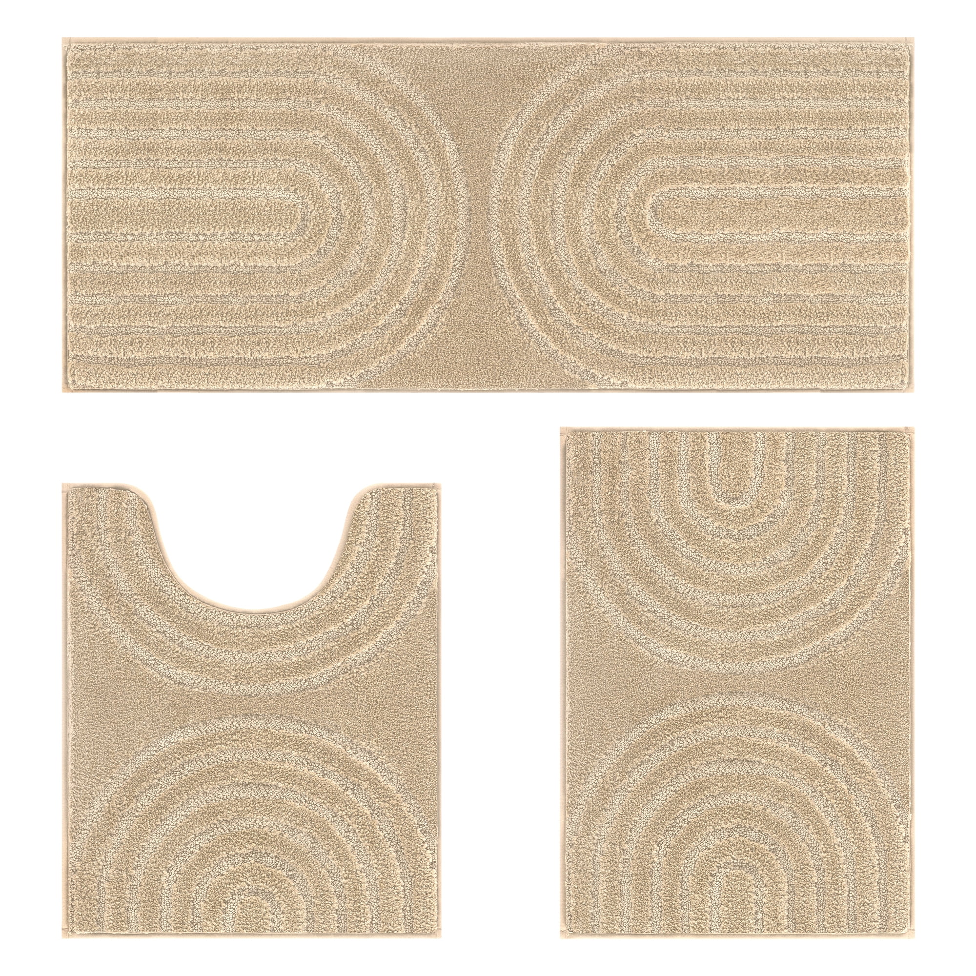 Vaukki Geometric Bathroom Rug Set of 3 Microfiber Soft Absorbent Non Slip Bath Rugs for Bathroom，(18"x26"+20"x47"+20"x24"，Beige)
