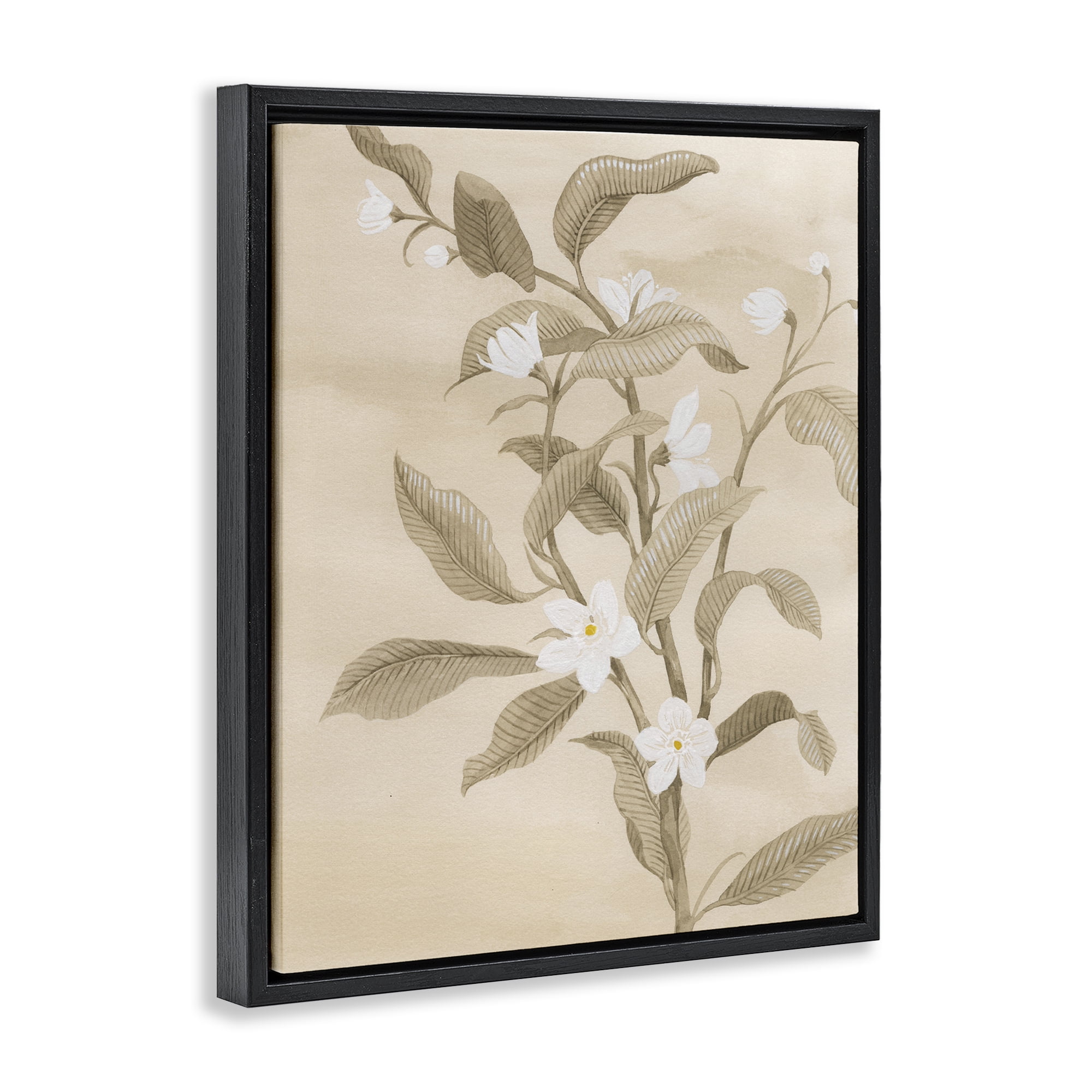 Stupell Industries Neutral White Daffodils Plants & Flowers Painting Black Floater Framed Canvas Art Print Wall Art, 25 x 31
