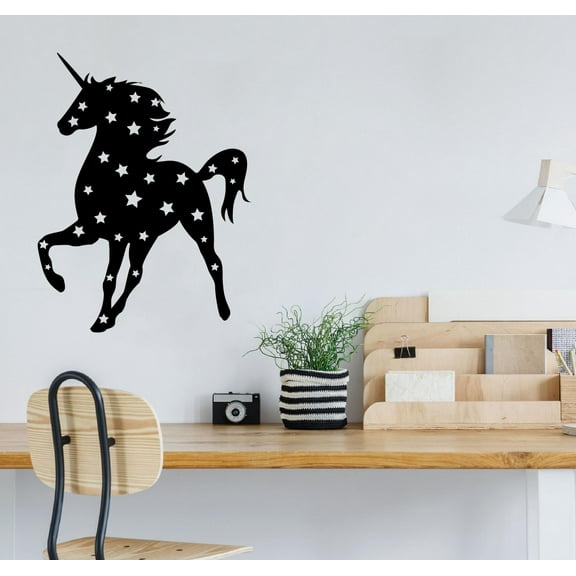Galaxy Silhouette Unicorn Stars Magical Unicorns Wall Sticker Art Decal for Girls Boys Kids Room Bedroom Nursery Kindergarten House Fun Home Decor Stickers Wall Art Vinyl Decoration Size (20x18 inch)
