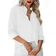 thumbnail image 2 of Jalioing Shirts for Women Turn down Collar Solid Color Long Sleeve Single-Breasted Button Baggy Cozy Tops (XX-Large, White), 2 of 5