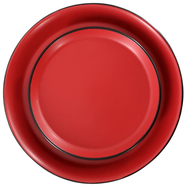 Elama 16 Piece Stoneware Dinnerware Set, Black & Red photo 4