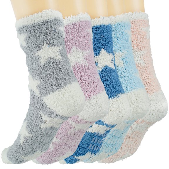 ZTOO 5 Pair Womens Fuzzy Slipper Socks Non-Slip Winter Warm Floor Socks Thickened Thermal Machine Washable Cozy Sleeping Socks for Bed Yoga