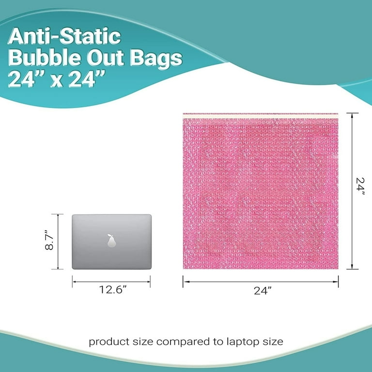 10 Pack Pink Anti-Static Bubble Wrap Bags 24 x 24 Resealable