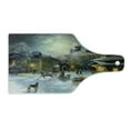 thumbnail image 2 of Country Cutting Board, Winter Landscape of a Western Town at Night in New World Rurals in Retro Style Art, Tempered Glass Cutting and Serving Board, Wine Bottle Shape, Multicolor, by Ambesonne, 2 of 5