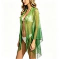 thumbnail image 7 of Hesxuno Mesh Summer Cardigans for Women Longline Beach Open Front Cover Up Fringe Boho Casual Kimono Cardigan Swimwear Bikini Coverup Green Free Size, 7 of 7