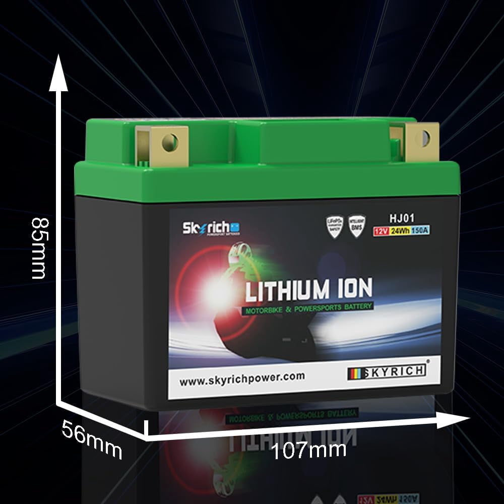 Skyrich HJ-01 Lithium Motorcycle LiFePO4 Battery, 12 Volt 2AH 150CCA, Genuine OEM Part,Motorcycle Battery Compatible with Kawasaki Scooter Snowmobile