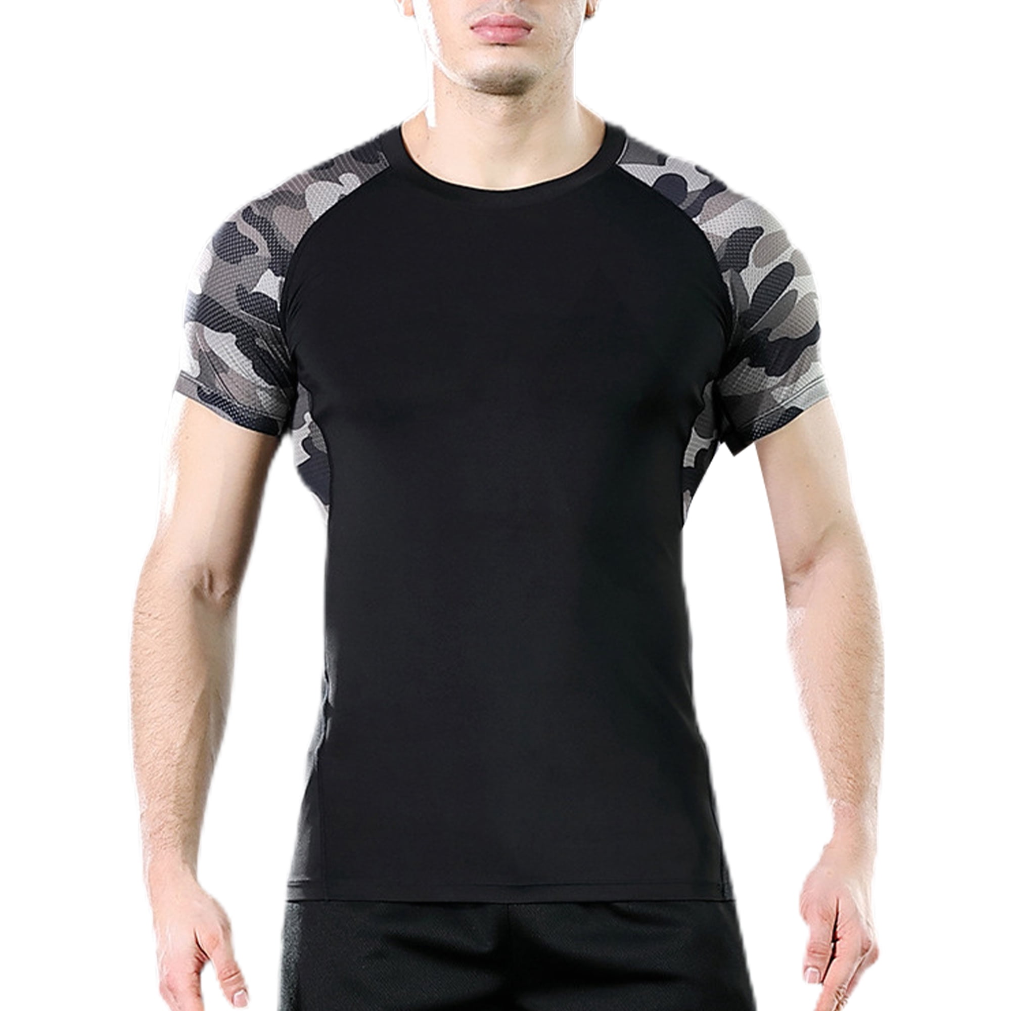 T-shirt musculation compression manches courtes respirant col rond homme