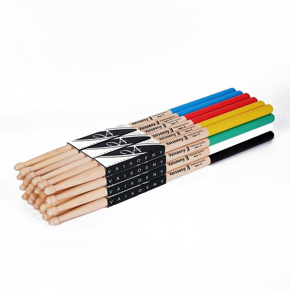 Vaisoeny Drum Sticks with Non-slip Rubber handle,7A Drum Sticks for Adults,12 Pairs Classic Maple Wood Drumsticks for Kids , Professional Musical Instrument Percussion Accessories