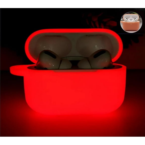 Airpods Pro 2nd Generation (2022) Silicone Shockproof Cover Case - Glow in the Dark Red (Peach/Pink when not Glowing)