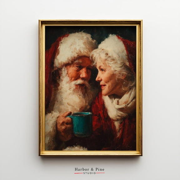 Santa & Mrs Claus Cozy Kristmas Portrait – Vintage Wall Art, Festive, Kristmas Warm Present Vintage UNFRAMED Poster Size 8x12