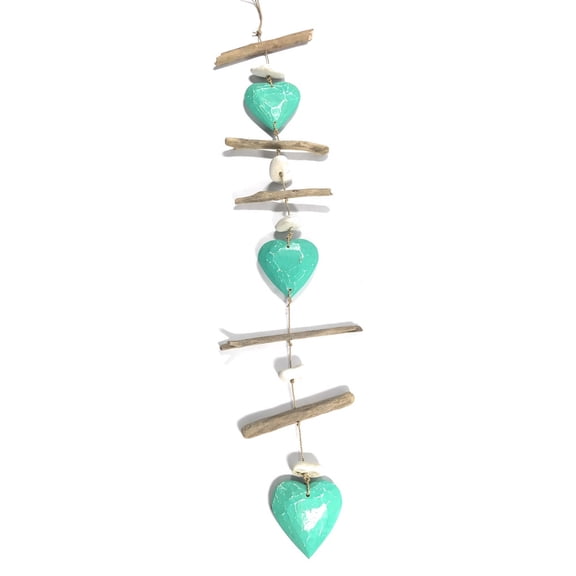 Driftwood Garland Hearts w/ White Stone 40" Turquoise - Cottage Accents | #lis31006100t