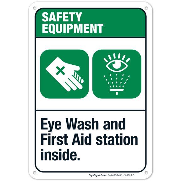 Eye Wash And First Aid Station Inside Sign, ANSI Safety Equipment Sign,