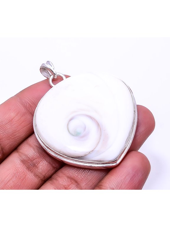 Shiva Eye Shell-Turkey 925 Sterling Silver Pendant 2.15", Off White Shiva Eye Shell Pendant P_9362_373_22