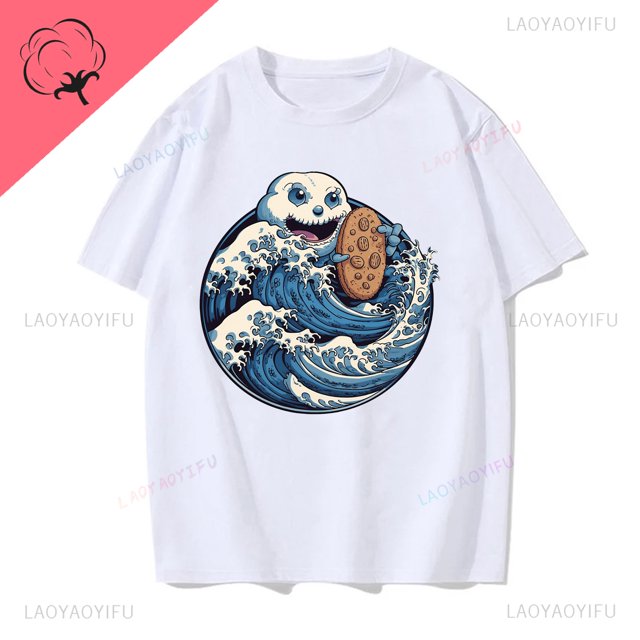 T-shirt Great Wave Cookie Monster : Imprimé Hokusai Mode Urbaine Tee - Style Col Rond d'Été