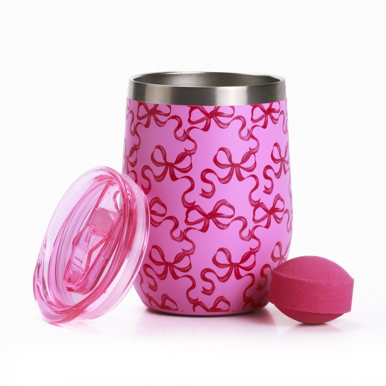Hi Peach Layne 11.5 oz Red Pink Wine Tumbler with 30g Berry Bougie Bath Bomb