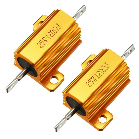 25W 120 Ohm Aluminium Housing Chassis Mount Wirewound Power Resistors Gold 2pcs