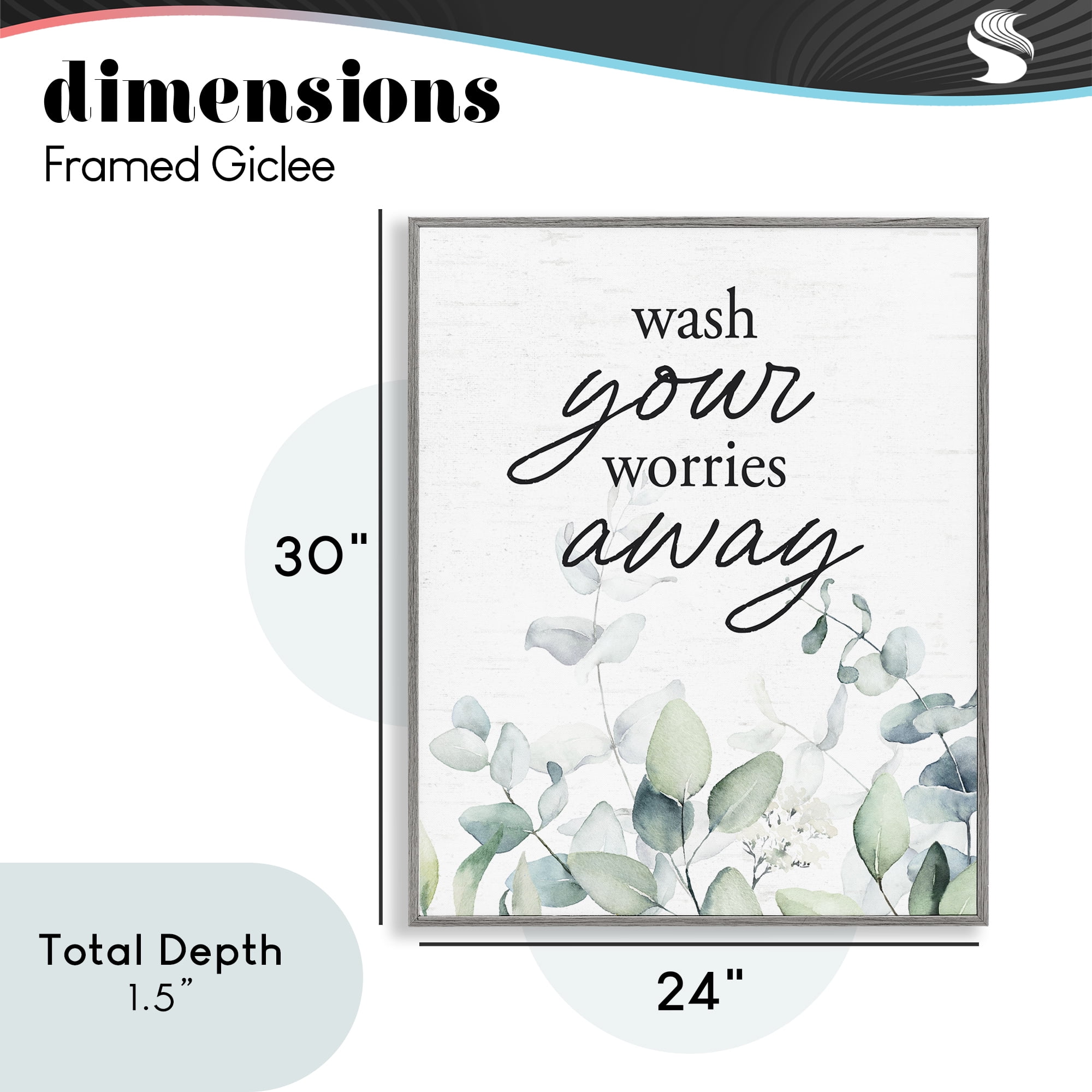 Wash Worries Away Herb Leaves Gray Framed Giclee Art, design by Lettered and Lined