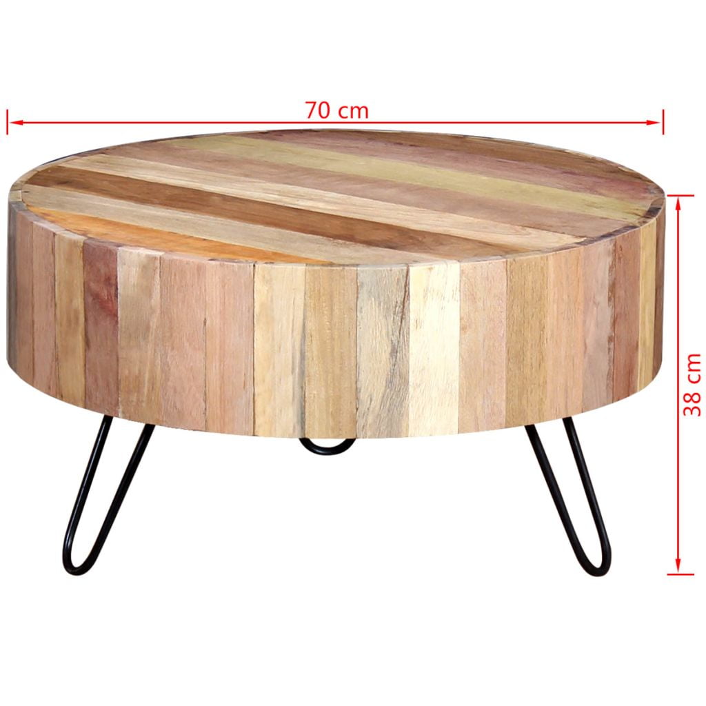 Kepooman 27.6" Retro Solid Reclaimed Wood Round End Side for Bedroom Living Room, Beige