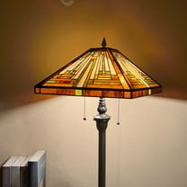 Tiffany Floor Lamp Mission Style Blue Stained Glass Floor Light for Reading Antique 16" Double Light Standing Lamp for Living Room Bedroom Home Office