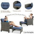 thumbnail image 6 of Sobaniilo 5 Piece Patio Furniture Set,Outdoor PE Wicker Patio Chair Two with Ottoman Underneath, Wicker Lounge Chair with Side Table, Dark Blue, 6 of 8