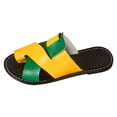 thumbnail image 4 of Rokment Women's Color Block Flat Flip Flops Slides Sandals Fashion Casual Leather Low Heels Beach Slip on Summer Shoes for Woman Green Size 7.5, 4 of 5