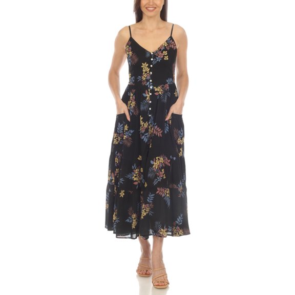 White Mark Women's V-Neck Floral Print Maxi Dress