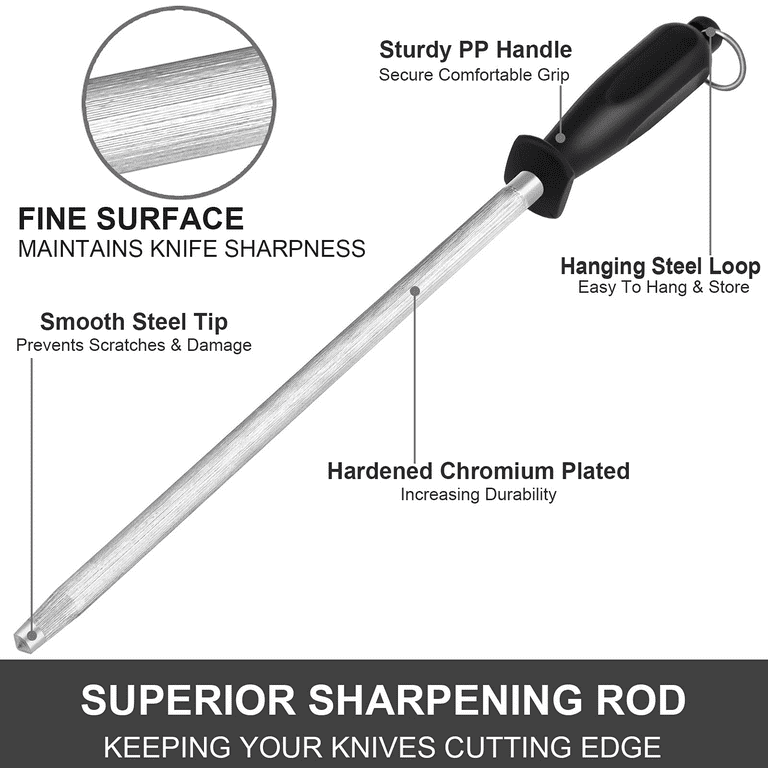Honing Steel Knife Sharpening Rod 11 inches, Premium Carbon Steel Knife  Sharpener Stick, Easy to Use Honer for Knives and Rod Sharpeners - Daily  Maintenance 
