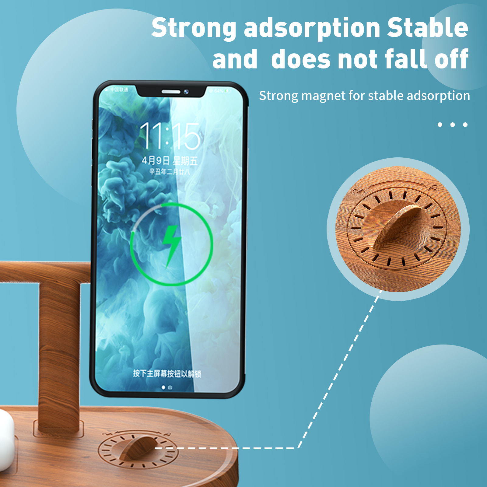SMOIVE 3 in 1 Wireless Qi Fast Charger Dock Stand for iPhone 12 And Above &AirPods 2 and above & Apple Watch (Wood Color) - image 7 of 8
