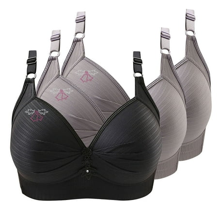 3Pack Woman s Push Up Wireless Bra Printing No Underwire Gathered T Shirt Bras Together Large Size Daily Bra Underwear Gray S