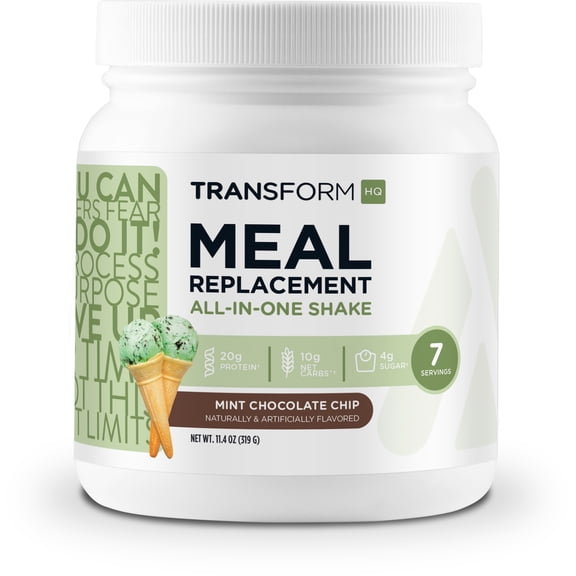 TransformHQ Meal Replacement Shake Powder 7 Servings (Mint Chocolate Chip) - 20G Protein per Serving, Gluten Free, Non-GMO