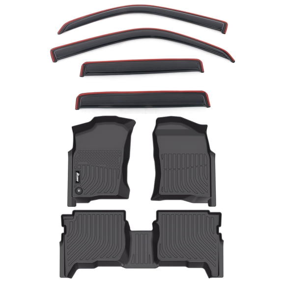 Ikon Motorsports 3D Molded TPE Floor Mats In Channel Window Visors Fits 1996-2002 Toyota 4Runner, Black Waterproof Non-Slip Floor Liners Carpet 7PCS