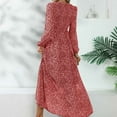 thumbnail image 5 of Women's V-Neck Puff Sleeve A-Line Dress High Waist Split Maxi Dress Bohemian Vacation Dresses, 5 of 7