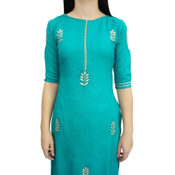 Bimba Women's Turquoise Tunic Embroidery Designer Kurti Indian Festive Kurta-24
