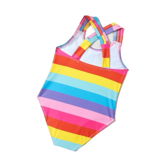 Kids Girls Bathing Suit Swimsuit Cute Toddler Rainbow Stripes for Children Swimming Swimwear